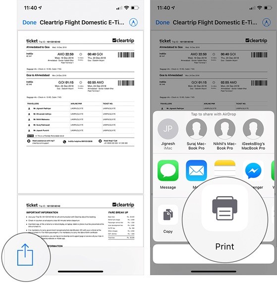 Giao diện chọn tùy chọn chia sẻ trên iPhone
