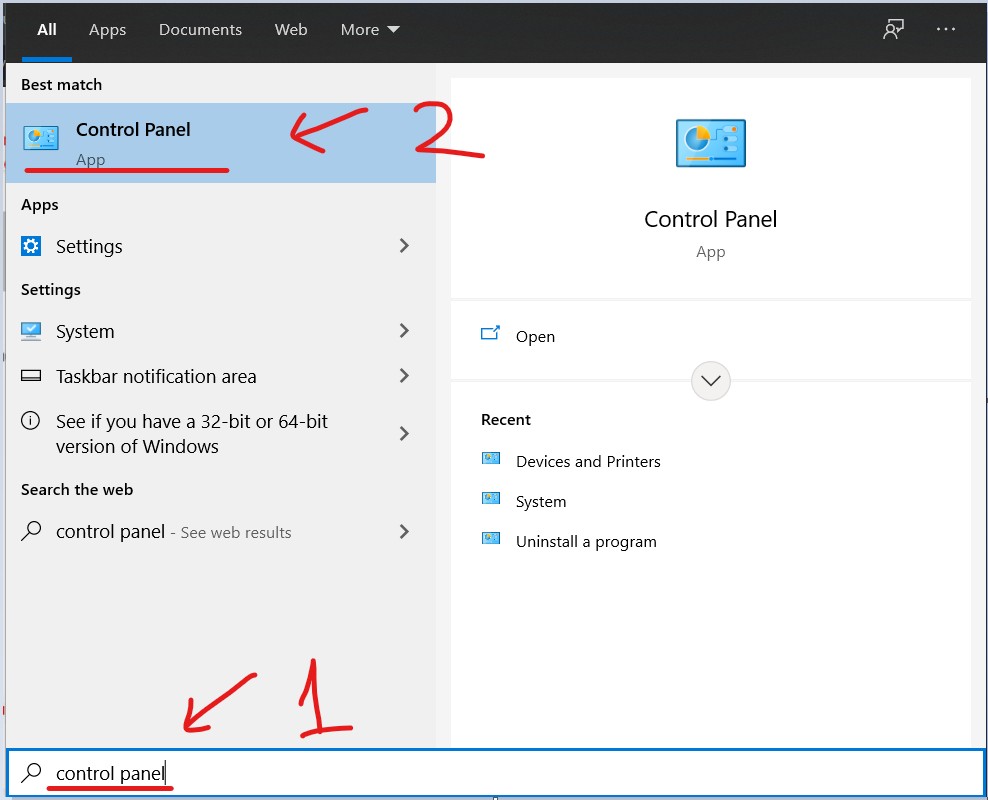 Mở Control Panel trên Windows để cài đặt máy in