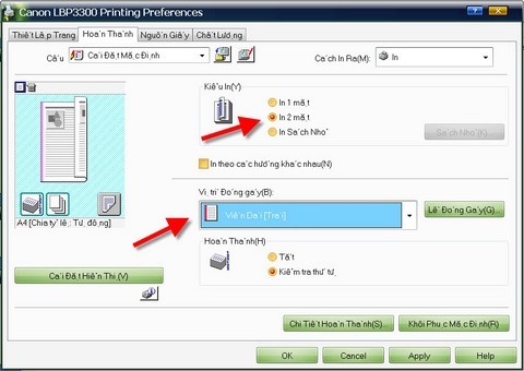 Các tùy chọn thiết lập in 2 mặt giấy trên máy in Canon 3300
