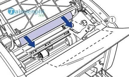 Kéo giấy bị kẹt trong bộ phận trả giấy của máy in bằng hai tay