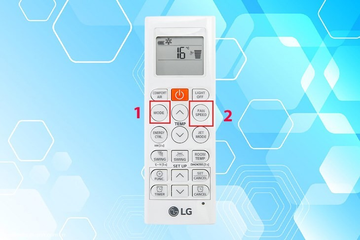 Chế độ quạt với biểu tượng cánh quạt trên remote LG