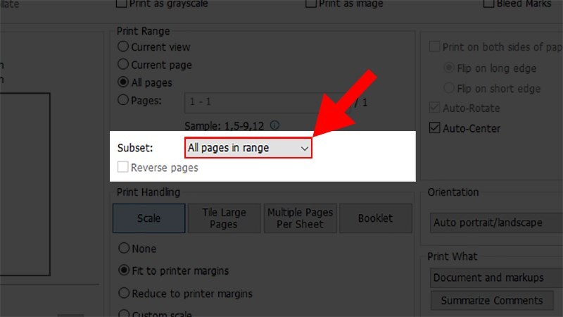 Tại mục Subset &gt; Chọn All Pages in range