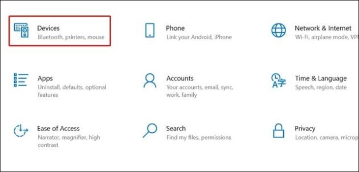 Mở Settings và chọn Devices để quản lý thiết bị