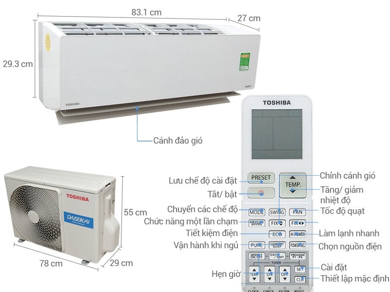 Thiết kế mặt trước máy lạnh Toshiba Inverter RAS-H18G2KCVP-V