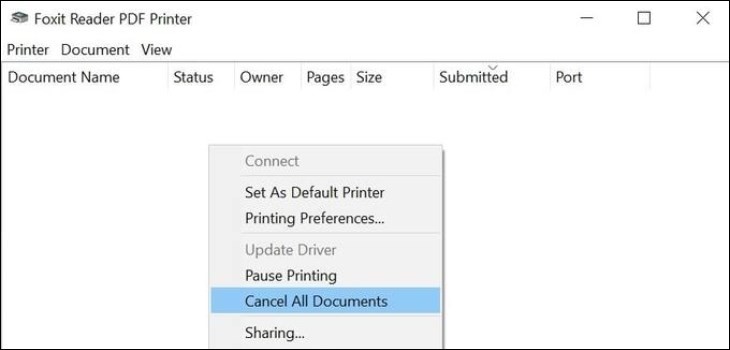 Nhấp chuột phải vào khoảng trắng và chọn Cancel All Document để hủy tất cả