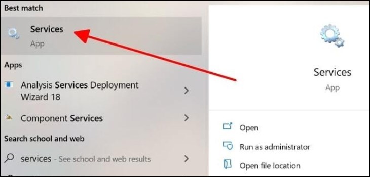 Tìm và mở ứng dụng Services trong Windows