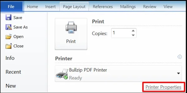 Truy cập Printer Properties để điều chỉnh cài đặt nâng cao khi in
