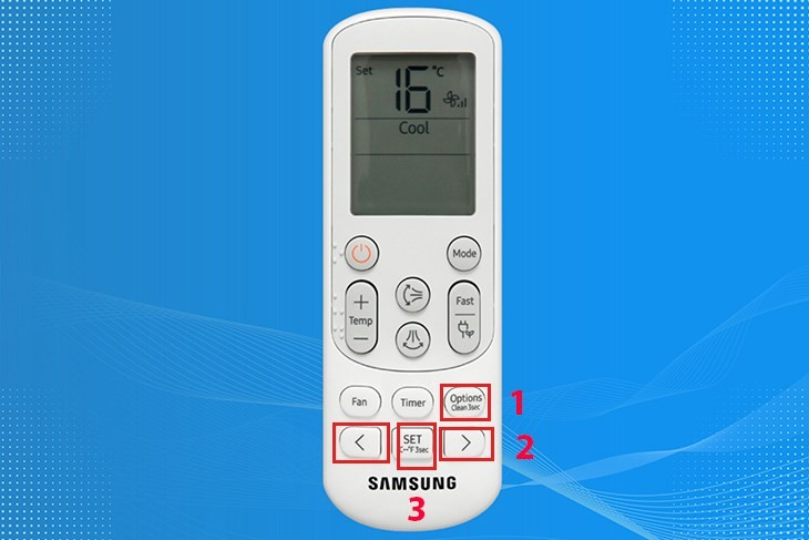 Kích hoạt chức năng hoạt động yên tĩnh Quiet qua nút Options remote máy lạnh Samsung