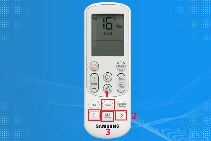 Cài đặt hẹn giờ bật/tắt (Timer) trên remote máy lạnh Samsung