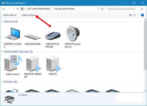 Chọn tùy chọn thêm máy in bằng địa chỉ TCP/IP