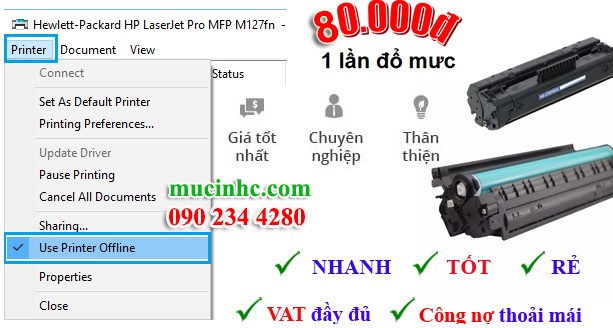 Giao diện hiển thị trạng thái máy in 'Ready' trong cài đặt Windows