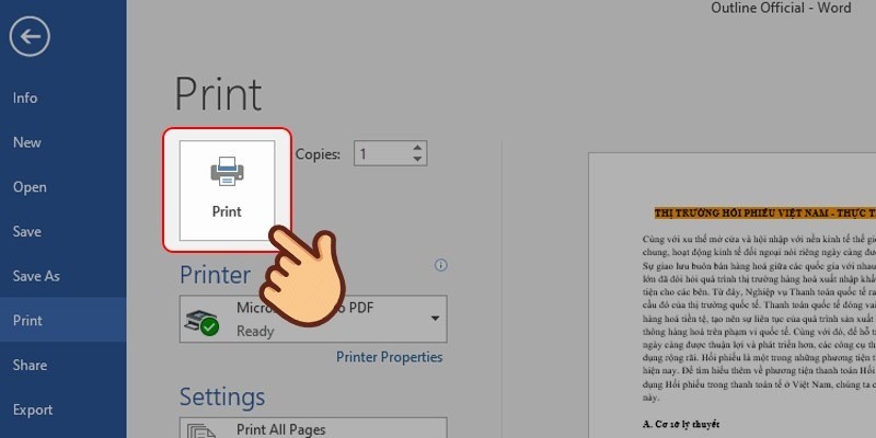 Nút Print để bắt đầu quá trình in tài liệu