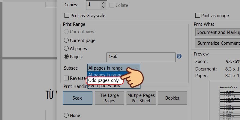 Chọn Only print odd pages để in trang lẻ