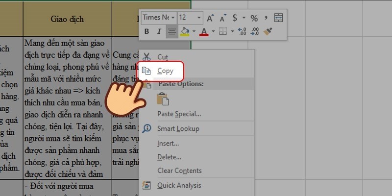 Sao chép dữ liệu từ Excel