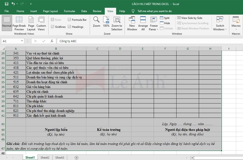 Chọn dữ liệu cần in 2 mặt từ Excel