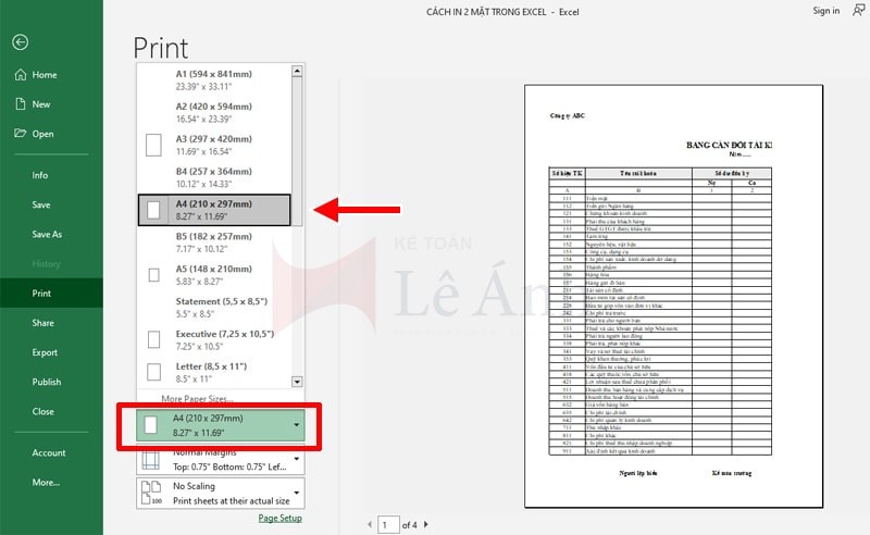 Lựa chọn in 2 mặt lật theo cạnh dài/ngắn trong Excel 2016