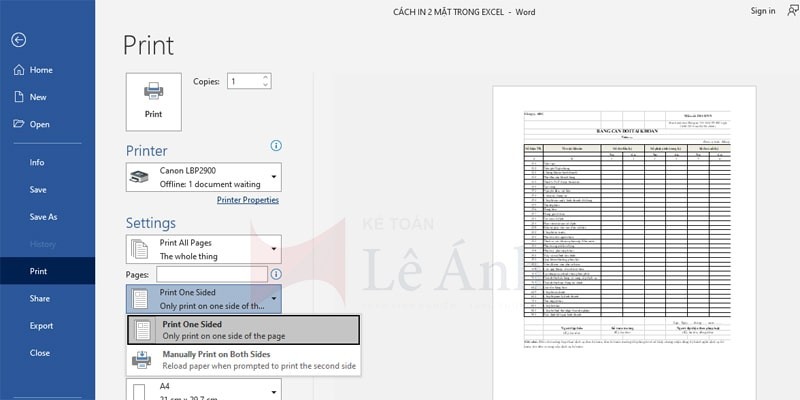 Cài đặt in hai mặt trong Word