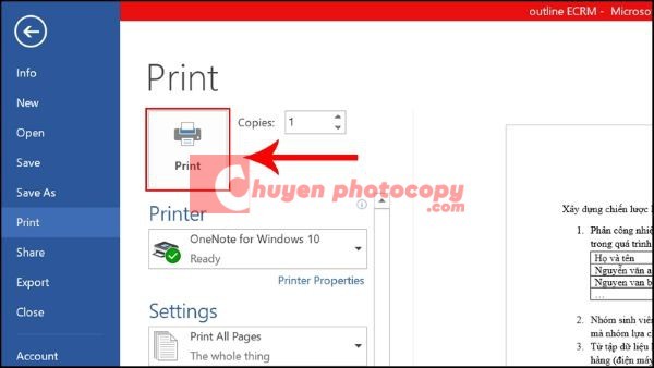 Chọn tùy chọn in thu nhỏ trong cài đặt máy tính