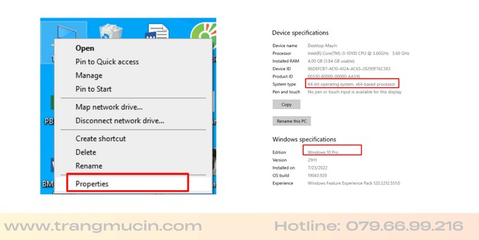 Hướng dẫn kiểm tra hệ điều hành máy tính bằng cách click chuột phải vào biểu tượng This PC/Computer