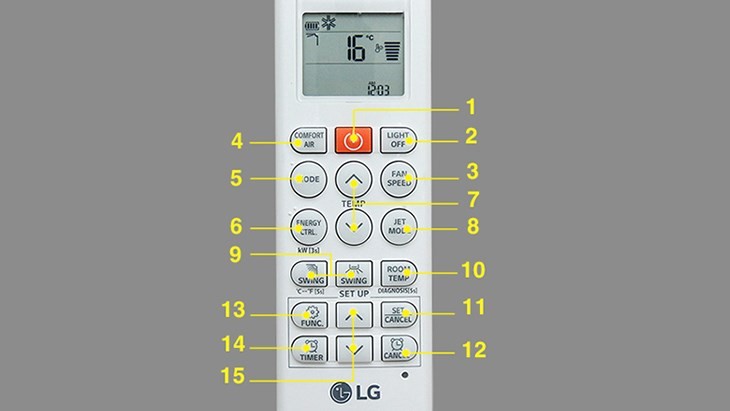 Các nút và chức năng trên remote máy lạnh LG