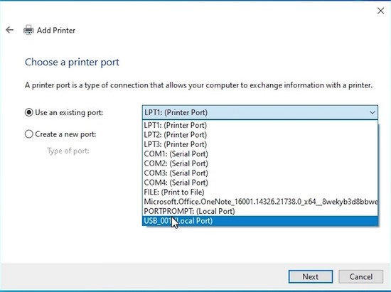 Chọn 'Add a local printer or network printer with manual settings' để cài đặt thủ công driver HP Laserjet 1020