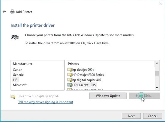 Chọn cổng kết nối USB (virtual printer port for USB) cho máy in HP Laserjet 1020