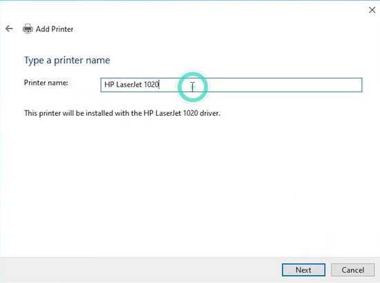 Chọn đúng tên máy in HP Laserjet 1020 từ danh sách hiển thị sau khi chọn driver