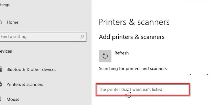 Mở cài đặt Printers &amp; scanners trên Windows để thêm máy in