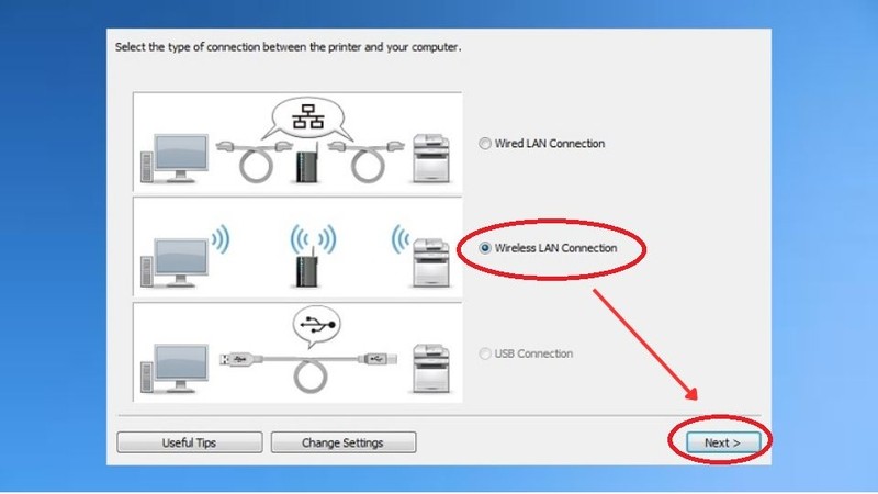 Ảnh chụp màn hình lựa chọn kết nối Wifi cho máy in Canon 6030W