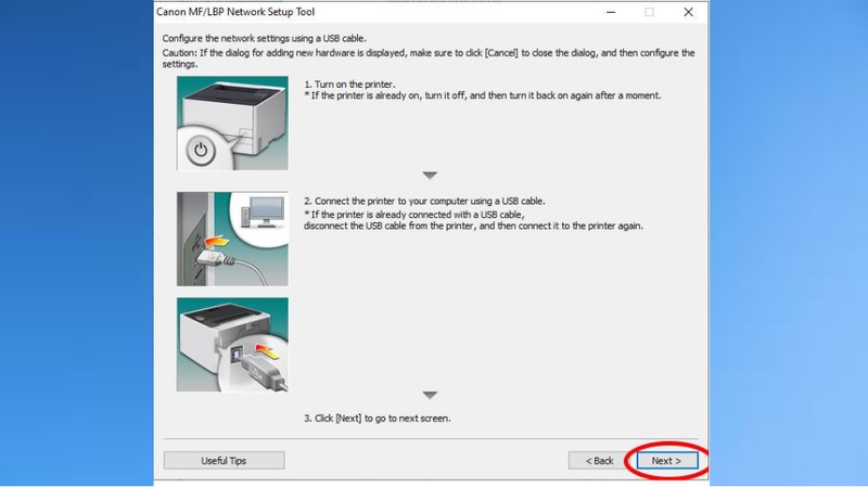 Ảnh chụp màn hình kết nối máy in Canon 6030W với máy tính bằng cáp USB