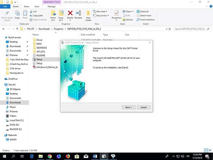 Màn hình cài đặt driver Canon LBP 3300 - Bước 2 Accept