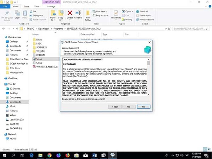 Màn hình cài đặt driver Canon LBP 3300 - Bước 3 Chọn USB Connection