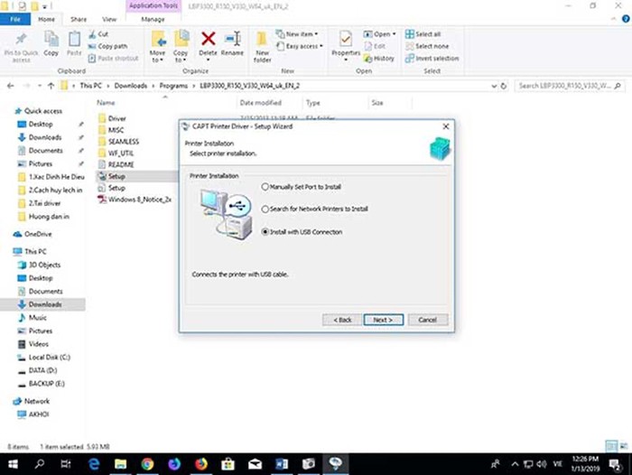 Màn hình cảnh báo khi cài đặt driver Canon LBP 3300