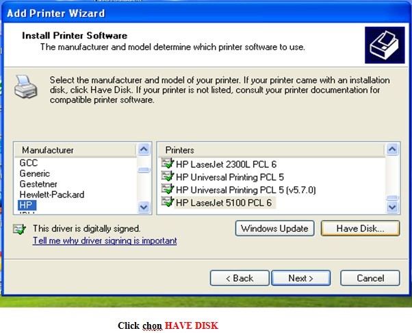 Duyệt đến thư mục chứa driver máy in HP LaserJet P2014