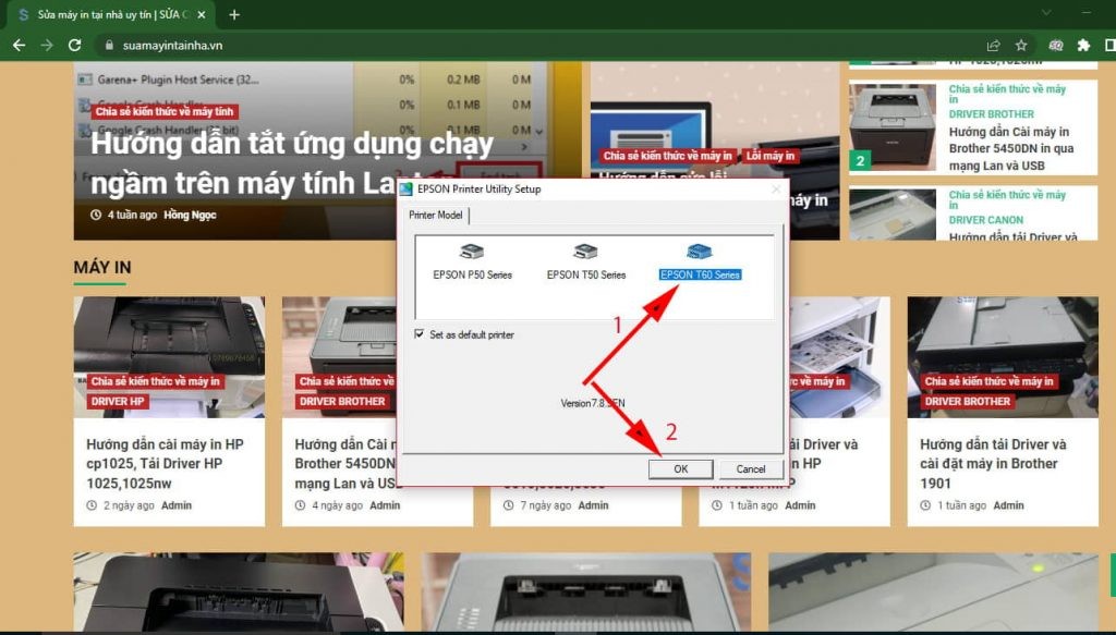 Chọn tên máy in Epson T60 T50 P50 để cài driver