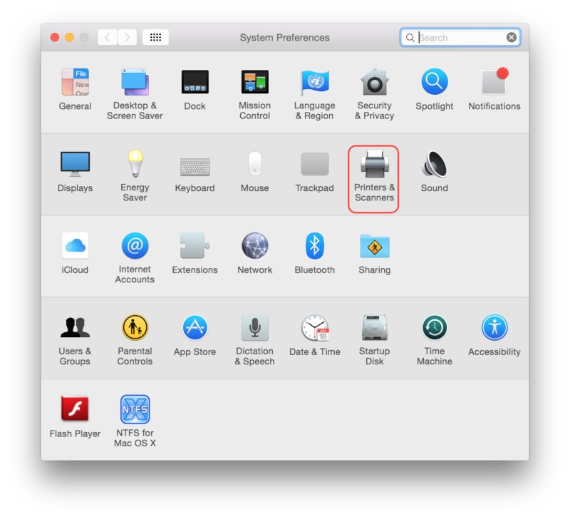 Mở phần cài đặt Máy in & Máy quét trong System Settings/Preferences trên Macbook