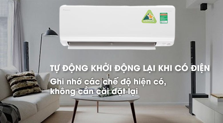 Máy Lạnh Daikin ATKC35UAVMV có khả năng tự khởi động lại sau khi có điện