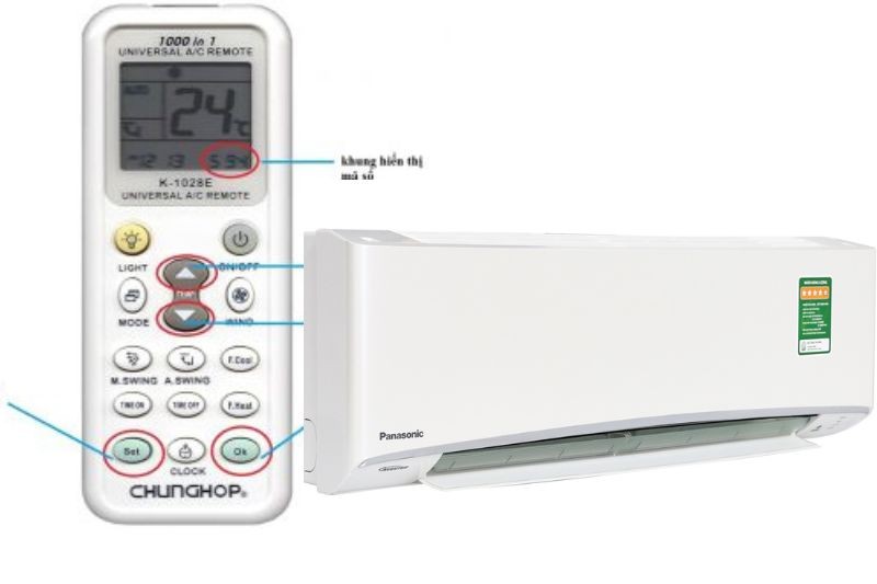 Remote đa năng hiển thị mã tần số máy lạnh Panasonic