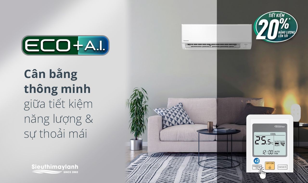 Biểu đồ minh họa chế độ ECO A.I. tiết kiệm năng lượng trên máy lạnh Panasonic