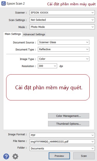 Các tùy chọn cài đặt trong Epson Scan khi quét với máy in L310