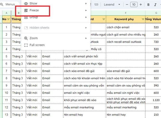 Sử dụng Freeze Panes cố định tiêu đề Excel khi xem