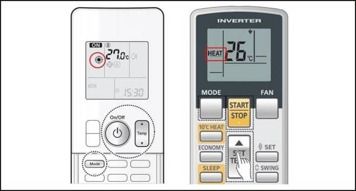 Ký hiệu mặt trời đại diện cho chế độ Heat (sưởi ấm) trên remote máy lạnh 2 chiều