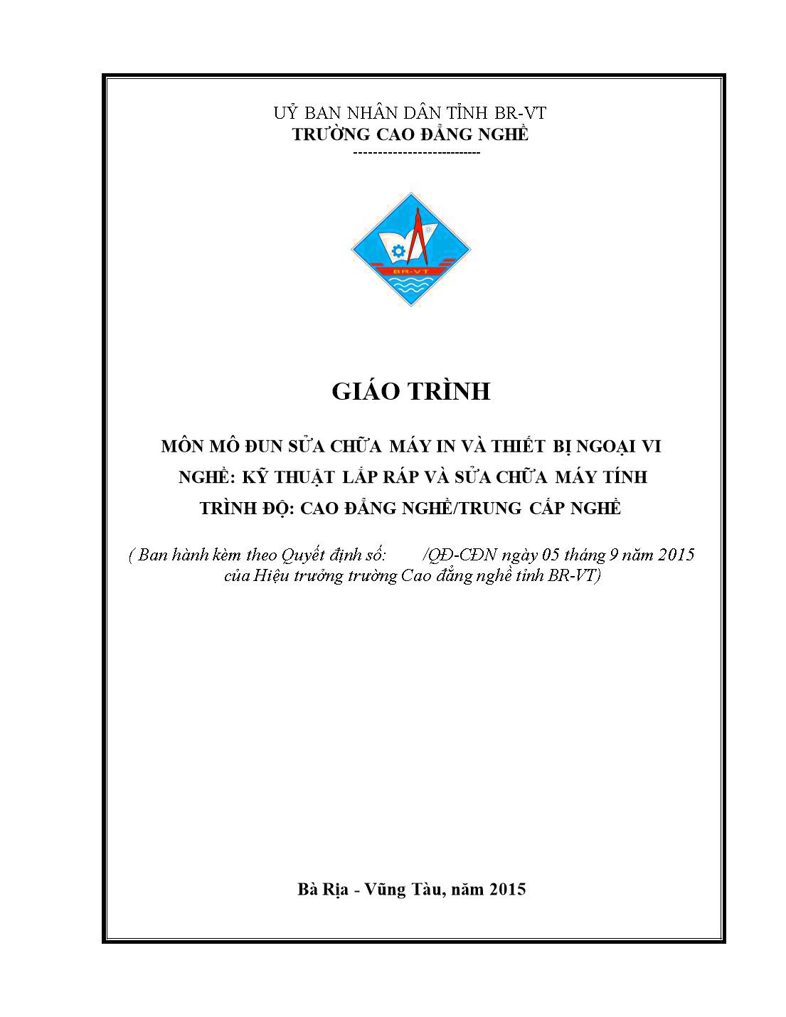 Giáo trình sửa chữa máy in: Trang 1 - Giới thiệu và sơ đồ khối máy in Laser