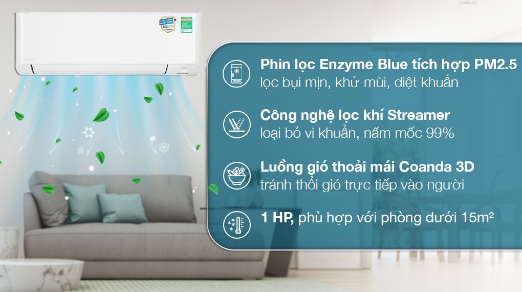 Máy lạnh Daikin Inverter 1 HP FTKY25WMVMV trang bị công nghệ lọc không khí Streamer