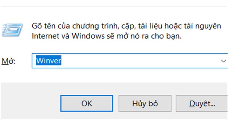 Hộp thoại Run gõ lệnh winver