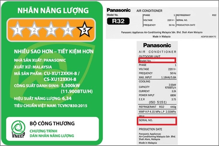 Soạn tin nhắn với Kiểu máy và Số máy trên nhãn tem của máy lạnh Panasonic để kiểm tra bảo hành