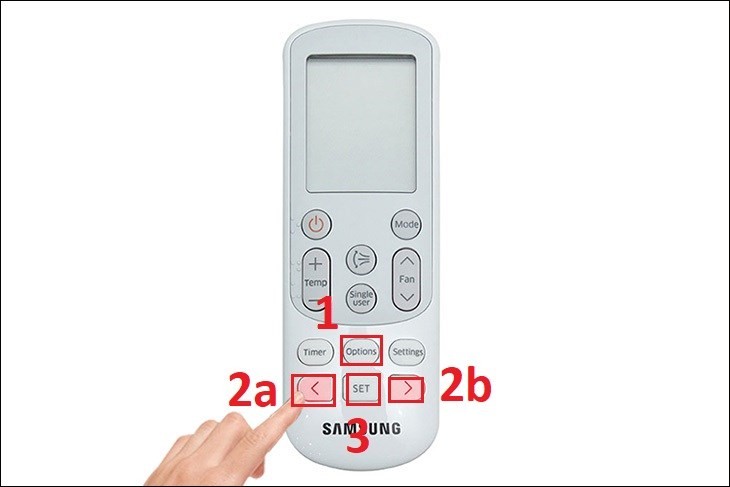Kích hoạt chế độ tự động làm sạch Clean qua nút Options remote máy lạnh Samsung