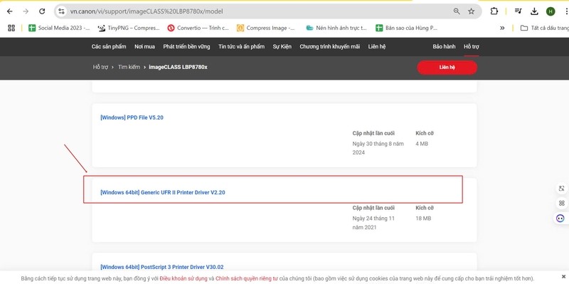 Nút tải về driver máy in Canon LBP 8780x