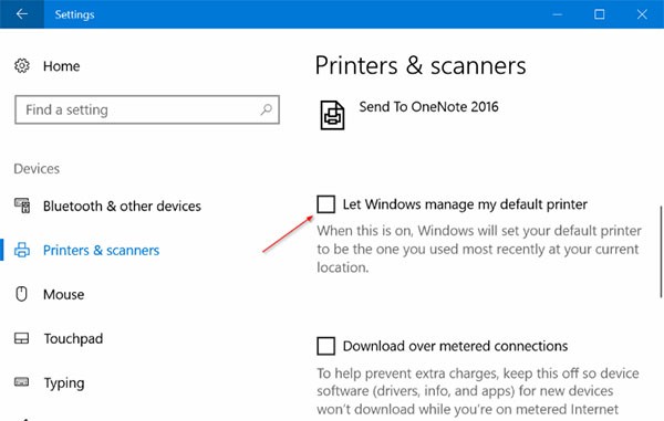Màn hình cài đặt máy in và máy quét trong Windows 10 để kiểm tra kết nối