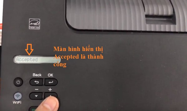 reset Drum máy in Brother 2366dw - Bước 4: Quan sát màn hình máy in hiển thị Accepted là thành công!.